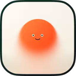 A minimalist orange ICONICAL spherical character with a small smile, on a soft cream backdrop, DEPICTING THE BENTO PLAN OF TONEMAKI.