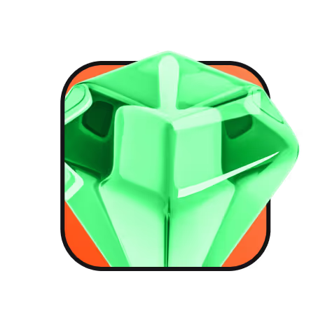 A striking 3D-rendered green diamond icon, flawlessly designed with a futuristic, high-gloss finish. Its geometric facets shimmer with light reflections, creating a sense of luxury and excellence. The bold orange square background contrasts elegantly with the jewel's vibrant green, emphasizing its brilliance. Crafted in Cinema 4D using Maxon One's advanced rendering capabilities and enhanced with Greyscale Gorilla materials, the design exudes sophistication, innovation, and unparalleled value. This icon represents brilliance, quality, and premium solutions. Made by Tone Segurado